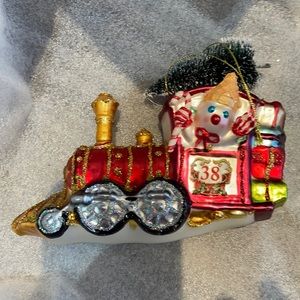 Mr. Bingle glass train ornament new in box.
